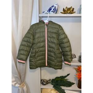 Michael Kors Girls 3T Army Green & Pink Front Zip Jacket with Zipper Hood GUC